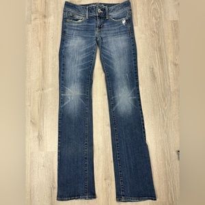 American Eagle Jeans Womens Sz 4 X Extra Long Slim Boot Blue Stretch Denim Pants